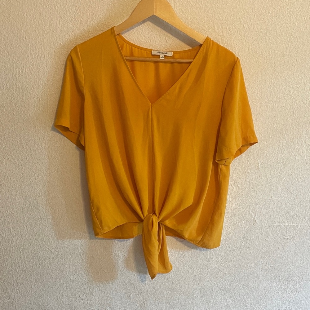Madewell Golden Yellow V-Neck Short Sleeve Blouse